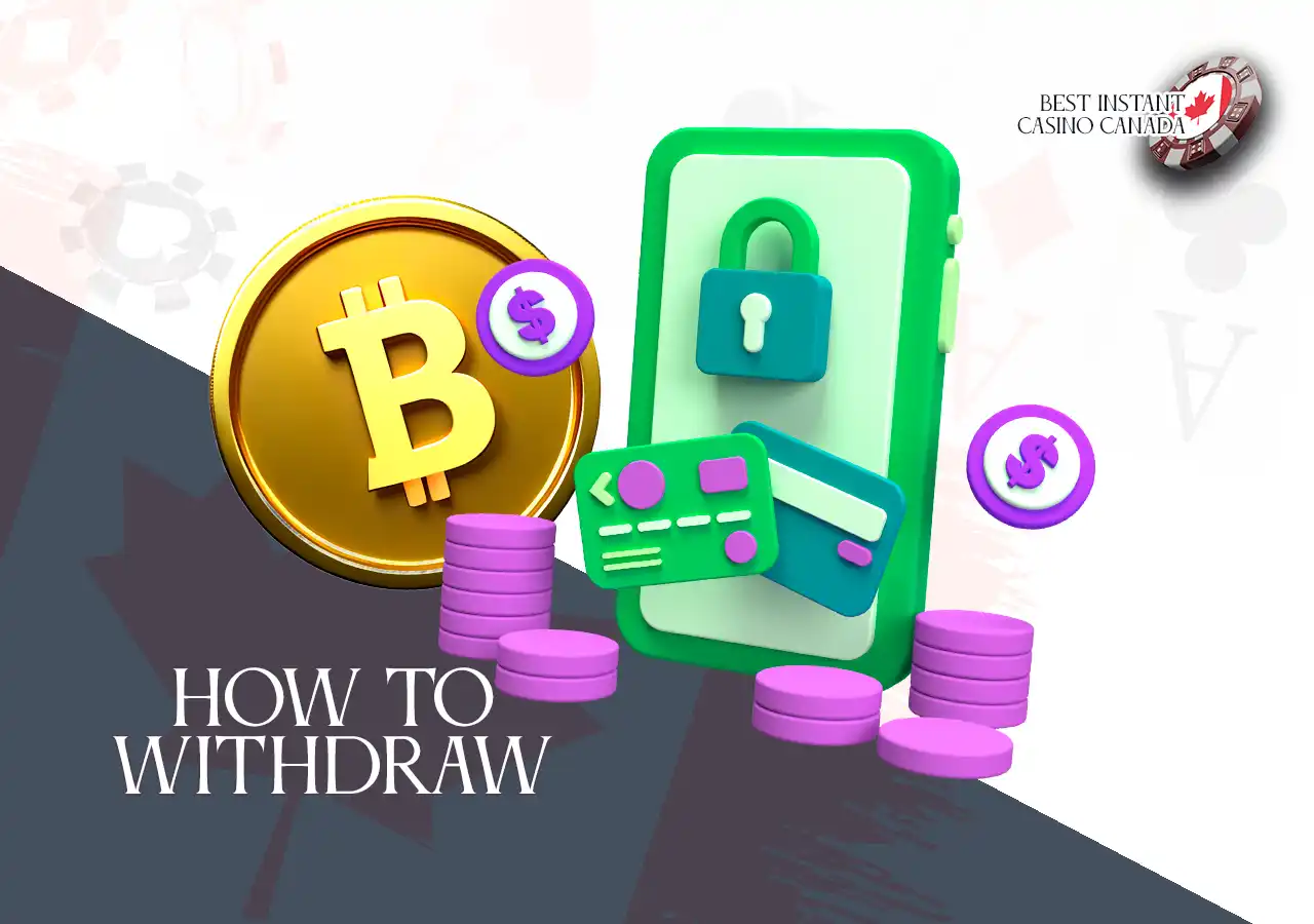 Cryptocurrency payment icons and withdrawal arrow
